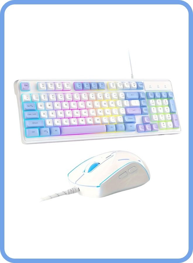 MageGee Keyboard and Mouse Combo, Wired RGB Backlit Gaming Keyboard with Anti-Ghosting and Gradient Purple Gaming Mouse with Adjustable Sensitivity for PC/Laptop/MAC White Blue - Image 1